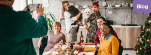 employees enjoying office holiday party 